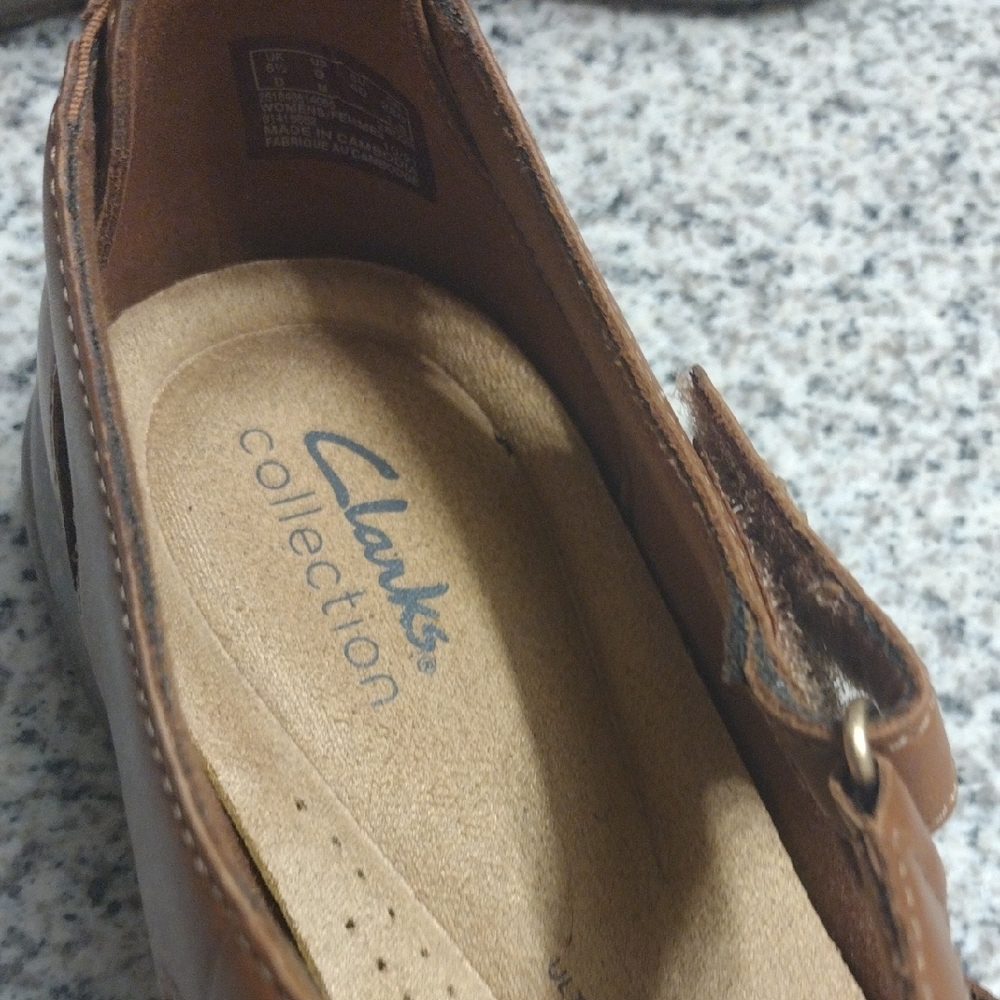 Clarks Brown Leather Crisscross Strap Flats - Picture 4 of 6